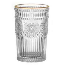 블루선 북유럽풍 싱글몰트 하이볼 온더락 엔틱 유리컵 350ml, 골드링 색상, 6개