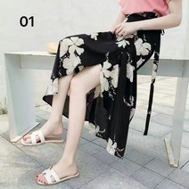 urkoteer 랩스커트 여름 바캉스 비치스커트 날씬해보이는 플라워 스커트 미들롱타입 뉴타입 끈허리띠 시폰 원피스타입 랩오버스커트