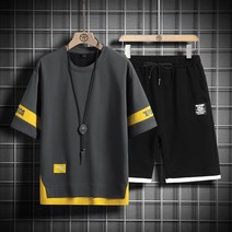 여름 새 힙합 tracksuit 티셔츠 반바지 두 패치 워크 컬러 streetwear