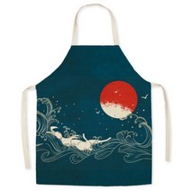 일본 우키요-e 리넨 앞치마 후지 가정용 주방 그리스 및 얼룩 방지 요리 허리 민소매 블라우스, 38x47cm, style 4, style 4_38x47cm