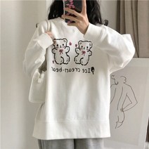 오버핏 빅사이즈 맨투맨 루즈핏 옆트임 티셔츠 여성 박스티 후드 사랑스러운 만화 간단한 부드러운 느슨한 넥 여학생 카와이 옷 데일리 모든 심플한 디자인 넉넉한 핏 캐쥬얼한
