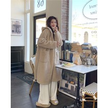 여성 에코 페이크 테디베어 양털 뽀글이 코트 롱 시어링 퍼 양모 아우터 후드 SY