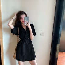 여성 반팔 캐주얼 블랙 포켓 더블 반바지 점프수트