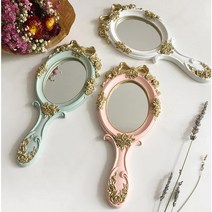 운테라 엔틱 골드 공주거울 마블 장미 손거울 3color, 화이트
