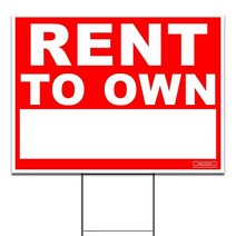 Large 24”x18” - Rent to Own Home Yard Sign/Lawn Signage with White Block for Writing - Printed Front, 1