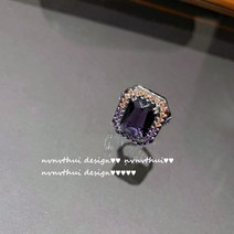 금도금 인조보석 샤이니 크리스탈 바이올렛 큐빅 반지 18K 골드 플래팅 물방울 그라데이션 큐빅 하트 레터링