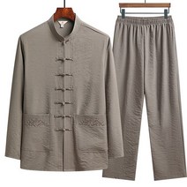 생활한복 개량 태극권 당나라 정장 중국어 번체 남자 쿵푸 태극권 의류 단색 Hanfu 셔츠 코튼 린넨-긴팔 복