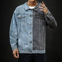 가바바 빅사이즈 남성 5XL까지 청자켓 반반 컬러 매칭 유니크한 데님 긴팔청자켓 G41826