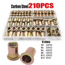 리벳건 팝너트건 210/165/100PCS 상자 리벳 너트 탄소강 M4 M5 M6 M8 M10 M12 플랫 헤드 세트 하드웨어 멀