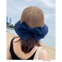 puildaug 태양 모자 여성의 여름 접이식 작은 활 선 스크린 모자 메쉬 어부의 모자 속이 빈 해변 짠 밀짚 모자