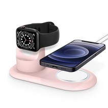 MG-D2 듀얼 도킹스테이션 애플워치 아이폰 맥세이프 무선충전기 멀티 거치대 탁상용 홀더 Magsafe, MG_D2/핑크