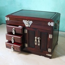 레트로 신랑함 예단봉투 현금예단함 혼례함 함소품 화장품 보관 로즈우드, 피 백단 꽃 보름달 조각 보석 상자