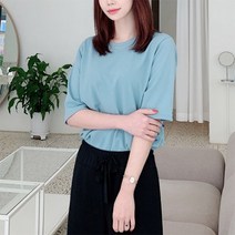 마이시즌 여성 찰랑찰랑 5부 반팔티 빅사이즈 루즈핏 반팔 티셔츠