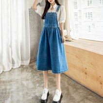 스타일아유 데님 멜빵 플레어 빅사이즈 민소매 청 플레어 롱 원피스 여성 봄 여름 가을 오버핏 오버롤 뷔스티에 캐주얼