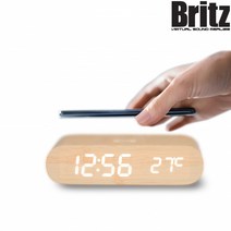 무료 사은품증정 브리츠 BZ-EW1000 무선충전 알람 탁상시계 디지털 LED 우드불럭 온도계