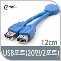 Coms USB 3.0 포트 20핀 to 2 Port 12cm 선택기 서지보호기 가이드 연장선 USB포트, 1