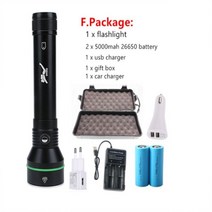 해루질 엘프 써치 랜턴 수중 밝은 2000LM P70 LED 스쿠버 다이빙 손전등 100M IPX8 방수 토치 스피어피싱, F Package, Black