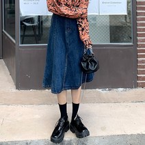 데님스커트 작은 키 트임 여성 밴딩웨스트 슬림핏 A라인 걸스 미디롱 엄브렐러 2596768270