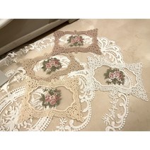 [신혼일기] 프렌치 레이스 플라워 자수 컵받침 사각 티코스터 5 color, 화이트