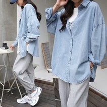 하늘바라기 여성용 스노우 워싱 데님 셔츠