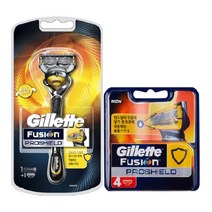 질레트 클럽 퓨전 프로쉴드 옐로우 면도기 + 면도날 4입, 1세트