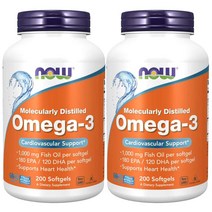 나우푸드 분자증류 오메가3 1000 mg 200정 피쉬 소프트젤 x 2개, 200정 x 2