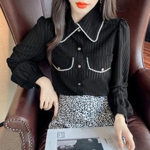 에프터블라우스 할인점 여성의류 디자인감각 보이핏 볼륨 상의 우아한 싱글 버튼 긴팔 와이셔츠 2537013848, 블랙 L
