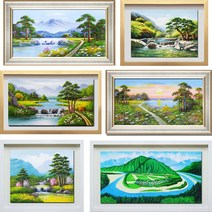 (진품) 진품 그린 배산임수 풍경화그림 물 풍경 산수화 생기 액자 유화 그림 부자되는그림 명당도 명당그림 현관 주방 침실 복도 거실 사업장 휴게실 풍수에좋은 그림, 1번, 3번 화이트액자