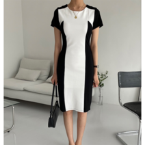 비비에모 블랙앤화이트 슬림라인 반팔 원피스 00194