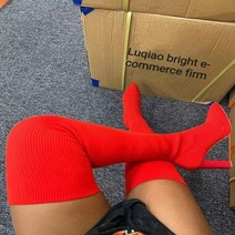 롱부츠 종아리 여성용 허벅지 무릎 섹시한 2022 겨울 브랜드 뉴 니트 스트레치 양말 빨간색 편안한 따뜻한 무릎 위로 지적