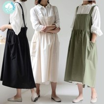 코튼 셔링 예쁜앞치마 원피스 롱스커트 유치원 선생님에이프런, 비타 블랙