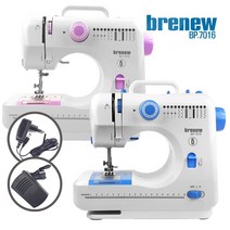 브래뉴 전기식 재봉틀 BP-7016(어댑터+페달) 미니 가정용 미싱 재봉기, 6.실세트+바늘14호(10개), 2.BP-7016(퍼플)