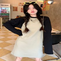투톤 루즈핏 데일리 심플 미니원피스