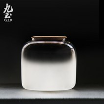 나무 뚜껑이있는 유리 차 깡통 쿵후 차 창고 저장 차 깡통 차 깡통 저장 밀봉 향 차 저장 캔, NONE, 색상 분류: 프로스트 그라데이션 버전