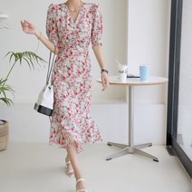 하이데일리 플라워 셔링 머메이드 롱원피스