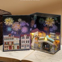 나무 책 구석 선반 삽입 Diy 인형 집 키트 미니어처 장면 작은 룸박스 수동 장난감 가구 북 엔드 선물, 08 book nook-008