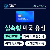 미국유심 AT&T 유심칩 하와이 뉴욕 LA 30일 데이터 무제한 현지통화 국제전화 핫스팟 가능, 공심 (요금제 별도)