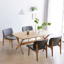 [리비니아] 릴렉스 원목 낮은 4인 1600 와이드 식탁세트/의자4개/의자2개+벤치의자1개 2type 2color, (의자형)식탁1개+의자4개, 내츄럴