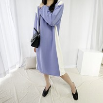 포미데이 옆배색 라운드넥 미디 원피스