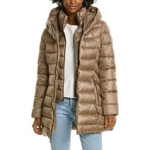 TAHARI 여성용 3/4 미드웨이트 패딩 재킷 지퍼 프론트 포켓 빕 오버사이즈 후드 핏 81.3cm(32인치) 코트 회갈색