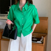 퍼니걸스 6483 데일리 무지 카라 크롭 반팔 셔츠 남방 여성의류