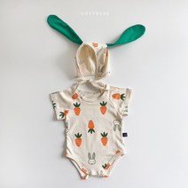 콩알옹알 당근 토끼 여름 바디 슈트 세트 50일 100일 촬영 신생아 아기 반팔 배냇 선물