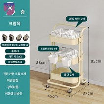 이동식 가정용 수납함 매대 미니트롤리 사무실, 3단 카트 밀크옐로우+2대3소바구니+2걸이케이스【도르래