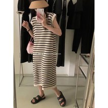오르네트 여성 스트라이프 민소매 니트 원피스 뒤트임