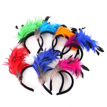 아이케이 삼바깃털 깃털 헤어밴드 머리띠 놀이공원 할로윈 파티, 1개, 삼바깃털 깃털 헤어밴드(네이비블루+핑크)