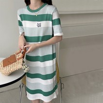 휴양지 데일리 여성 스트라이프 니트 원피스 그린