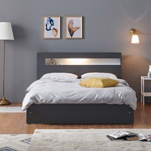 크렌시아 그레이스 LED 일반형 슈퍼싱글/퀸 침대+본넬 매트리스+방수커버, 그레이
