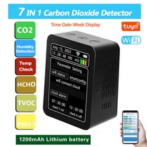 라돈 측정기 방사능 공기질 6In 1 PM2.5 PM10 HCHO TVOC CO 다기능 대기 질 모니터 휴대용 이산화탄소 검, 10 Wifi 7 in 1 Black