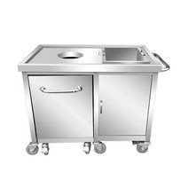 업소용 스텐 잔반 처리대 음식물처리대 급식 잔반통, 800x500x800 더블 포트 카트
