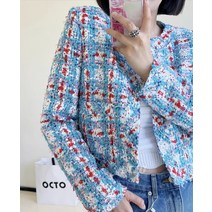 트위드자켓 여성 봄 가을 청 가죽 자켓 정장 노카라 숏 하객룩 한국 드라마 같은 탑